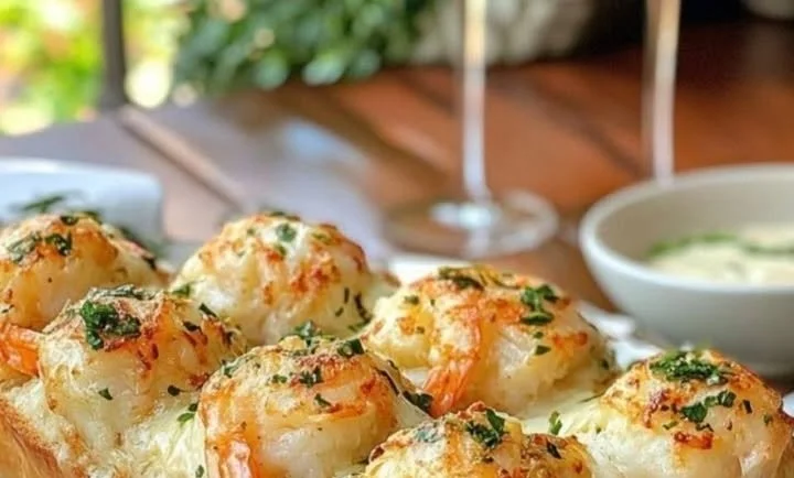 Crabby shrimp-stuffed garlic bread bombs fresh out of the oven