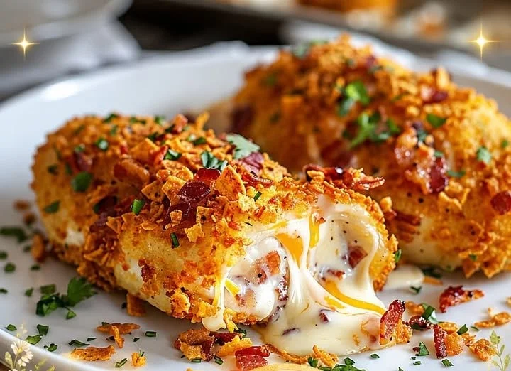 Cream cheese and bacon stuffed chicken with Doritos crust