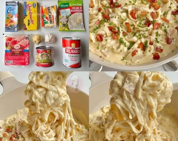 Creamy carbonara pasta with eggs, cheese, and pancetta served in a bowl