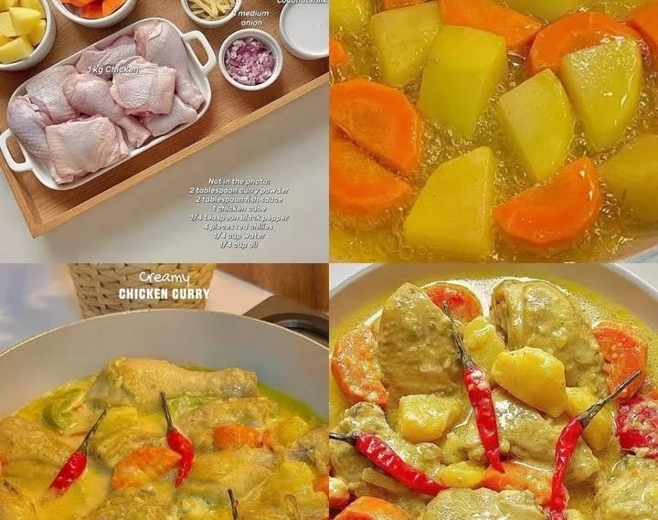 Bowl of creamy chicken curry with spices and herbs