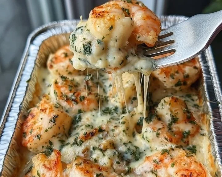 Baked creamy garlic parmesan shrimp in a delicious sauce