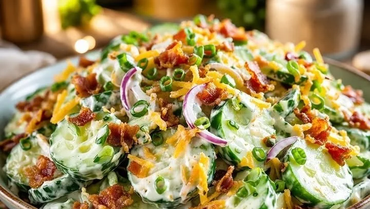 A vibrant bowl of Cucumber Ranch Crack Salad with fresh cucumbers and creamy dressing