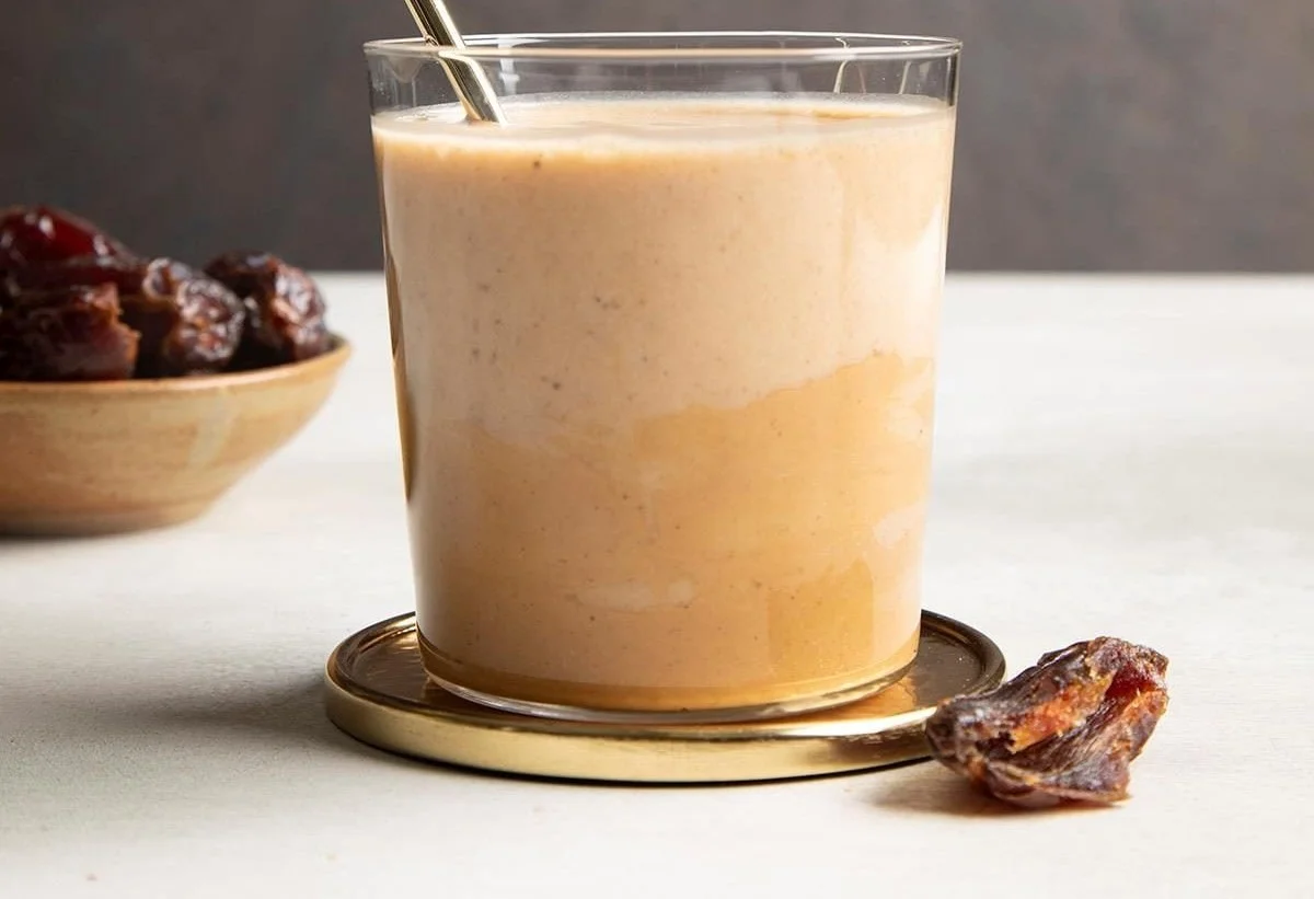 A refreshing date smoothie made with blended dates and healthy ingredients.