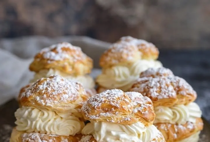 Delicious homemade cream puffs filled with creamy custard