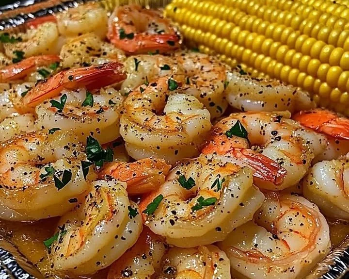Delicious Garlic Butter Shrimp Boil served with vegetables and spices