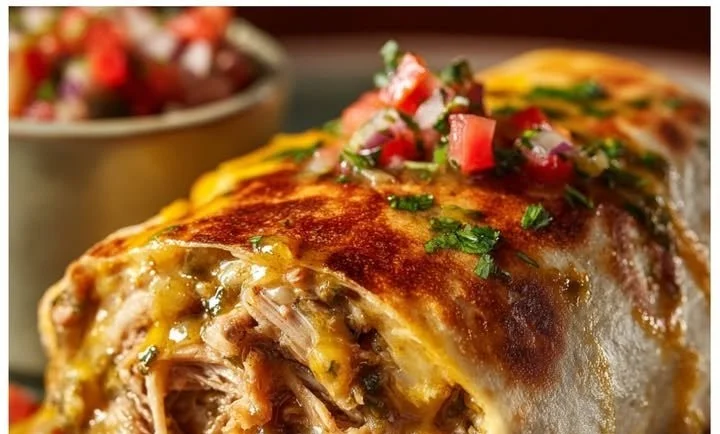 Delicious Green Chili Burritos with Hatch Green Chile Sauce served on a plate