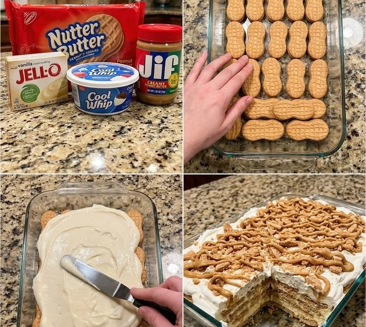 No-Bake Nutter Butter Icebox Cake with layers of cookies and creamy filling