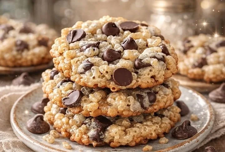 Delicious Rice Krispie Chocolate Chip Cookies on a plate
