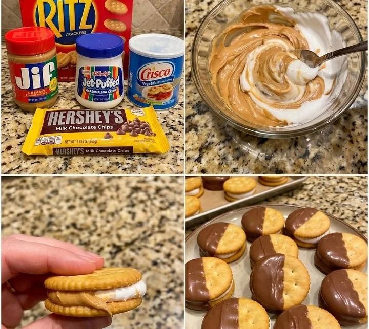 Ritz crackers marshmallow fluff sandwiches served on a plate