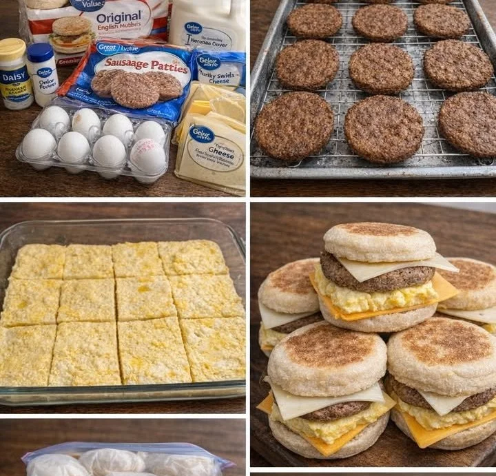 Sausage, egg, and cheese breakfast sandwiches on a plate