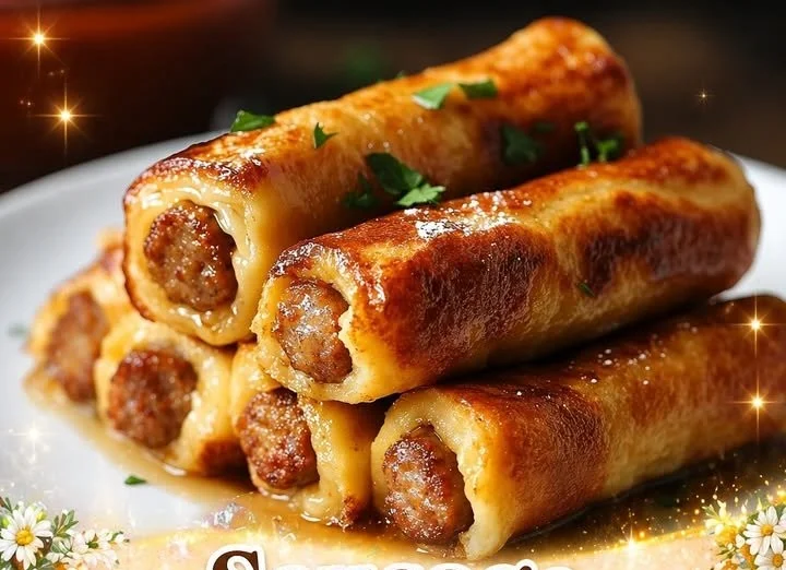 Sausage French Toast Roll-Ups served on a plate