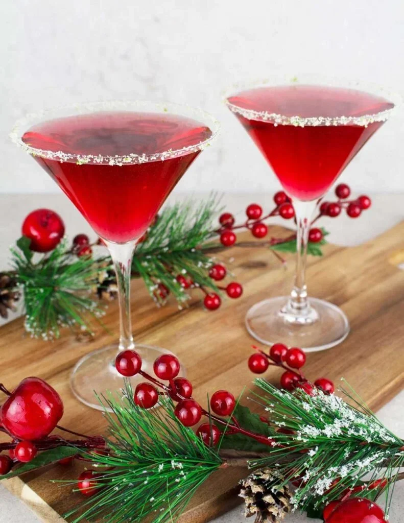 Virgin Cosmopolitan mocktail in a glass with garnishes