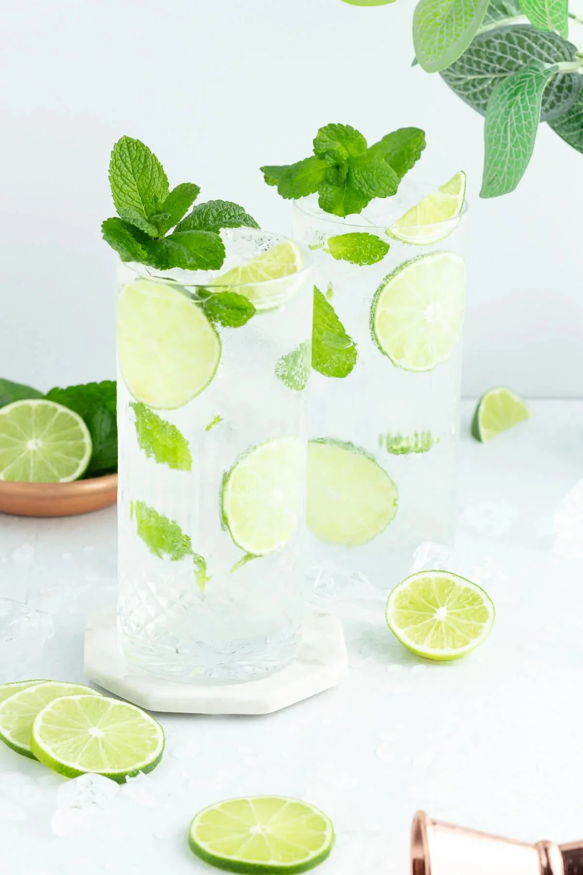 Refreshing Virgin Mojito cocktail with mint leaves and lime