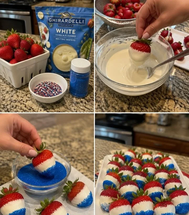 Festive chocolate-dipped strawberries for 4th of July celebration
