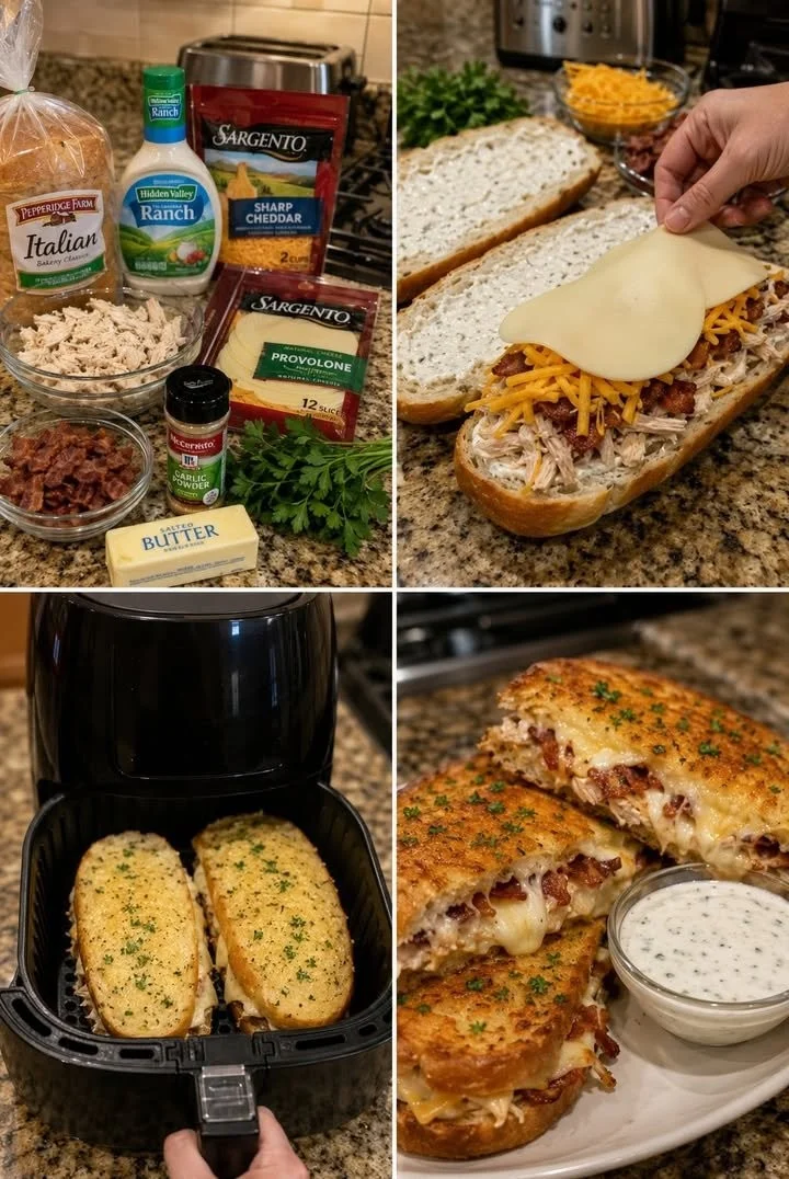 Delicious Air Fryer Chicken Bacon Ranch Melts with crispy bacon and melted cheese.