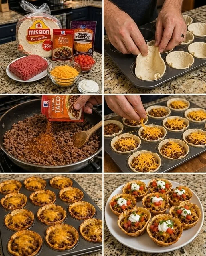 Delicious baked taco cups served on a platter