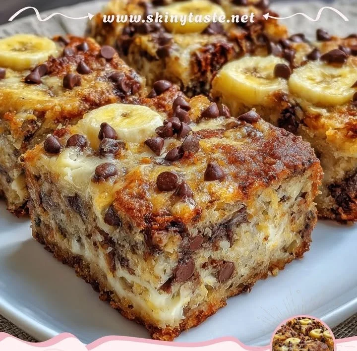 Banana Chocolate Chip Cottage Cheese Breakfast Cake Squares for a healthy breakfast