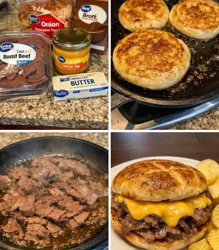 Delicious Beef & Cheddar Sandwich loaded with tender beef and melted cheddar cheese.