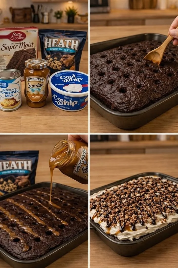 Delicious Better Than Sex Cake topped with creamy goodness and chocolate.