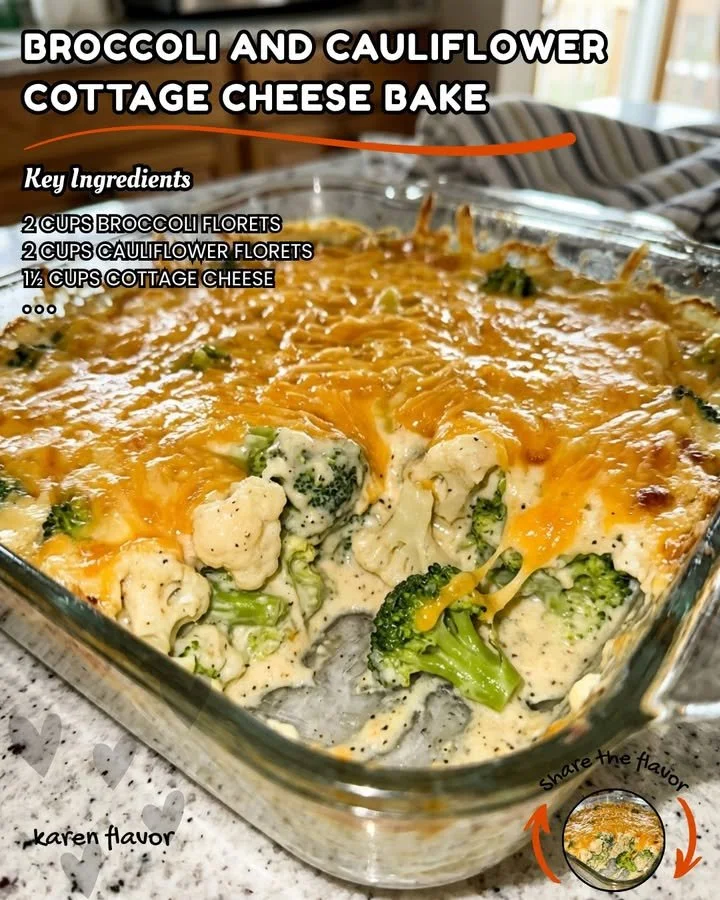 Broccoli and cauliflower cottage cheese bake in a dish, healthy and flavorful