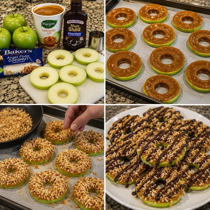 Caramel Apple Samoa Bites featuring caramel, apples, and coconut toppings