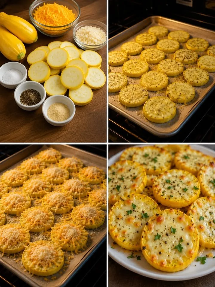 Cheesy baked squash rounds topped with melted cheese and herbs