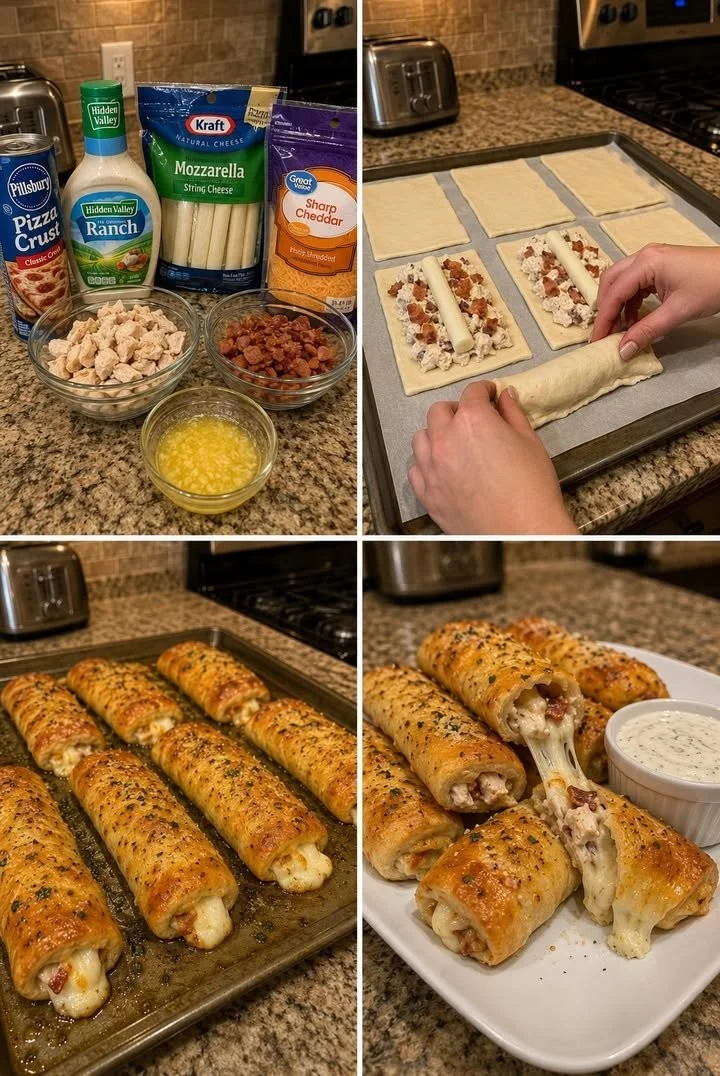 Delicious homemade Chicken Bacon Ranch Cheese Sticks served on a platter.
