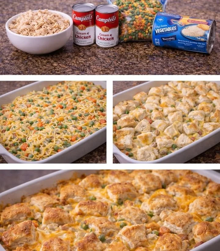 Delicious homemade Chicken Pot Pie Bake with golden crust and savory filling