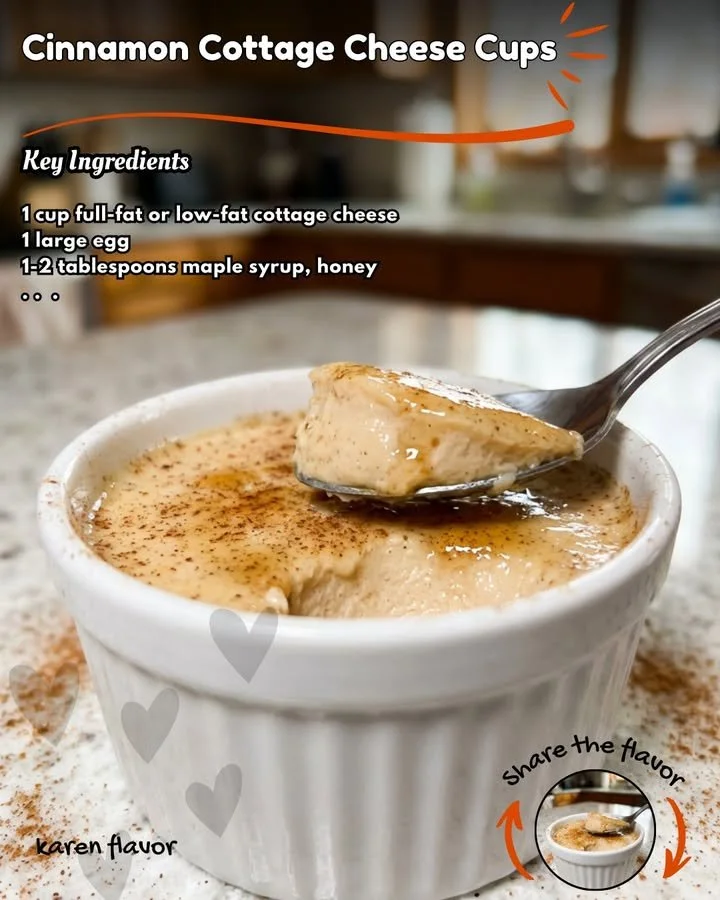 Delicious cinnamon cottage cheese cups topped with a sprinkle of cinnamon