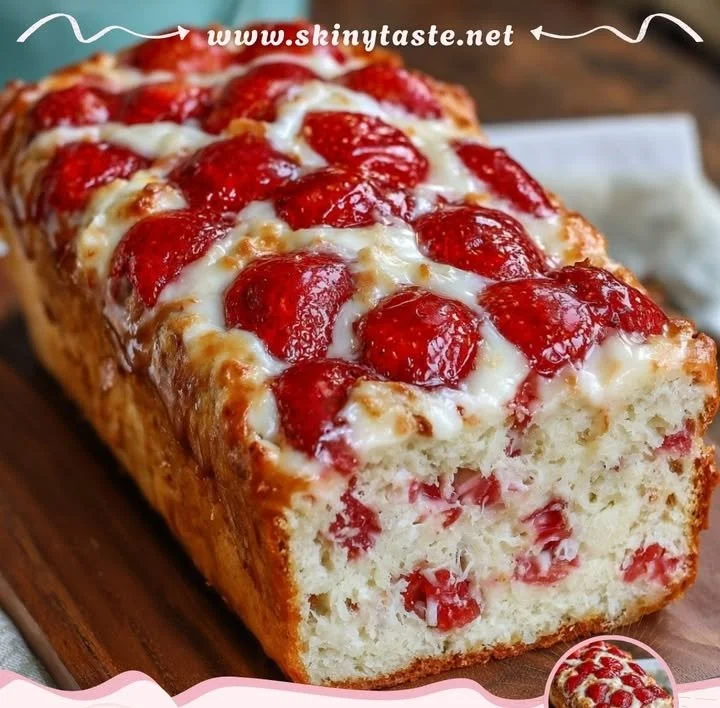 Coconut Strawberry Cottage Cheese Snack Loaf on a wooden table
