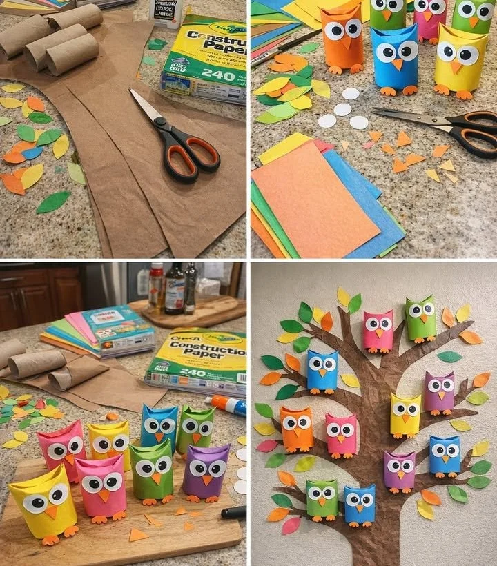 Colorful owl tree wall craft perfect for kids' decor and art projects