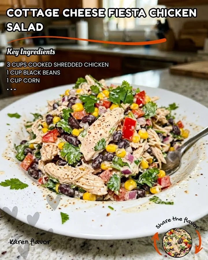 Cottage Cheese Fiesta Chicken Salad with vibrant ingredients in a bowl