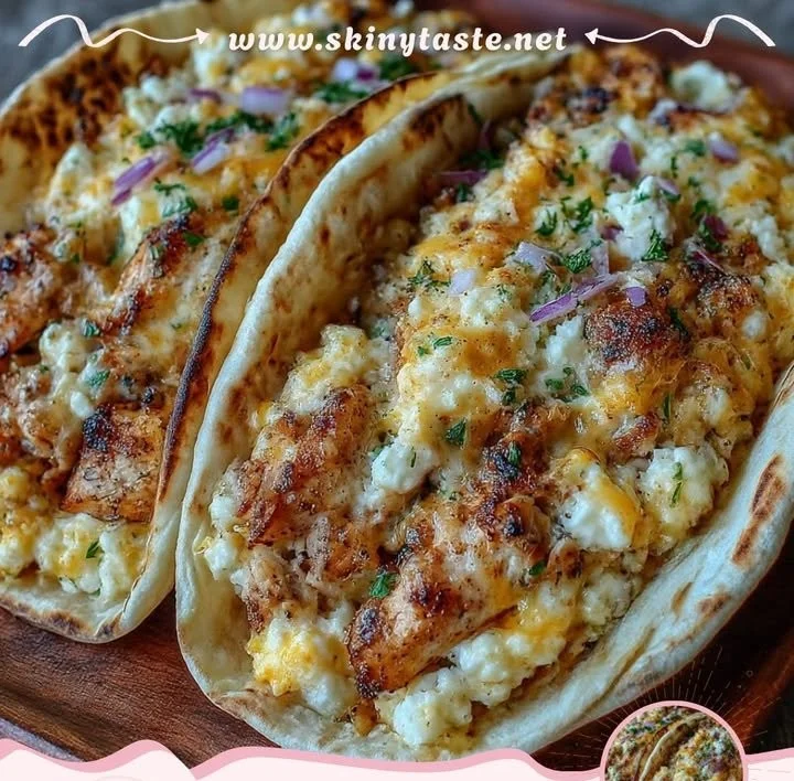 Delicious creamy cottage cheese chicken tacos with fresh toppings