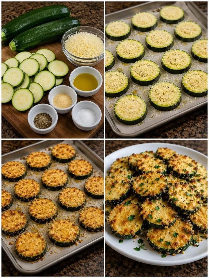 Crispy baked parmesan zucchini rounds on a white plate