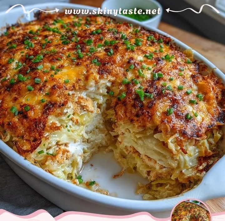 Crispy Cabbage Bake with ranch chicken and cottage cheese served in a dish