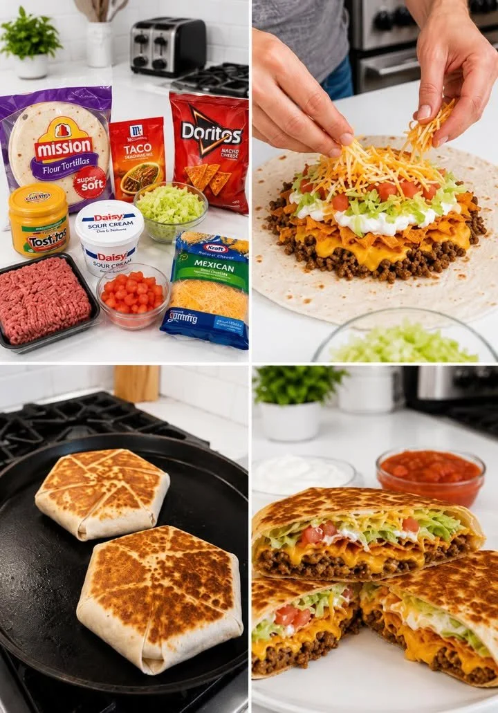 Homemade Crunchwrap filled with tasty ingredients on a plate