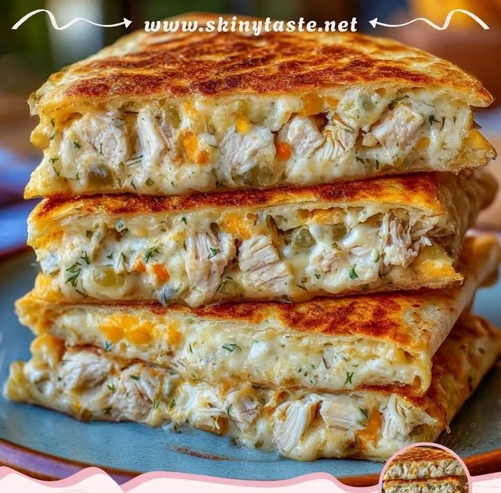 Dill pickle ranch chicken cheese lace quesadilla stack on a plate