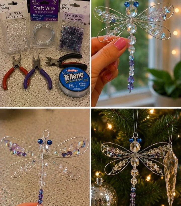 DIY crystal beaded dragonfly ornament for home decoration