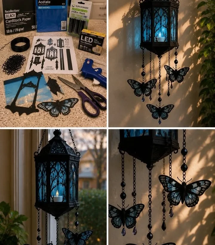 DIY Gothic Lantern and Moth Hanging Suncatcher for a unique home decor