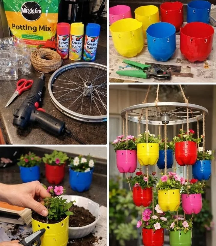 DIY hanging bottle garden chandelier for indoor decor