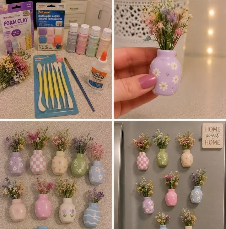 Colorful mini clay vase magnets for home decor