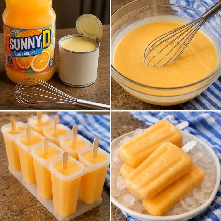 Homemade easy orange creamsicles on a wooden table