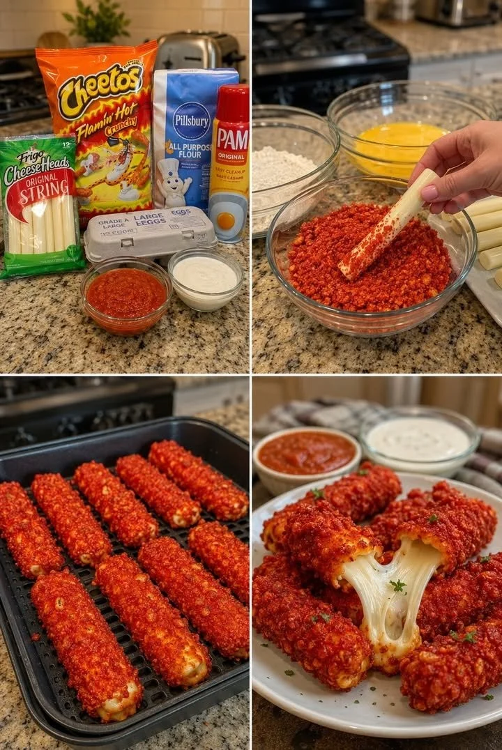 Flamin' Hot Cheetos Mozzarella Sticks served with dipping sauce