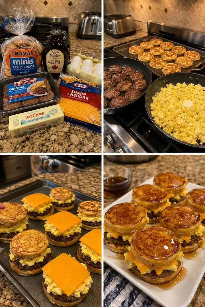 French toast sausage breakfast sliders served on a platter