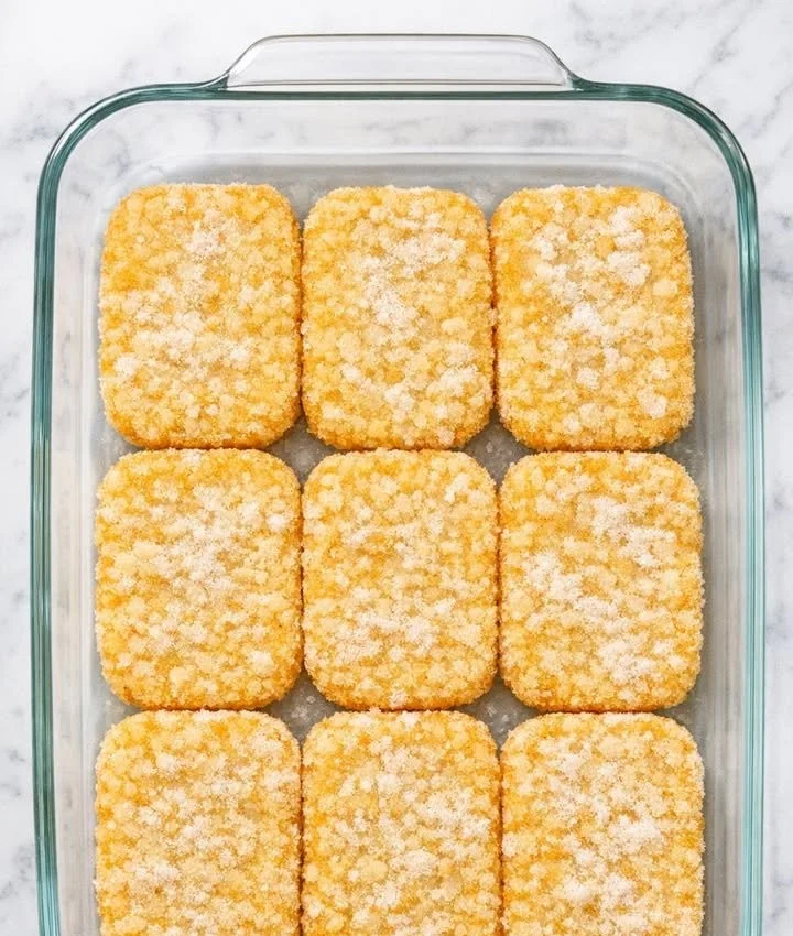 Delicious Hash Brown Casserole topped with cheese and baked to perfection