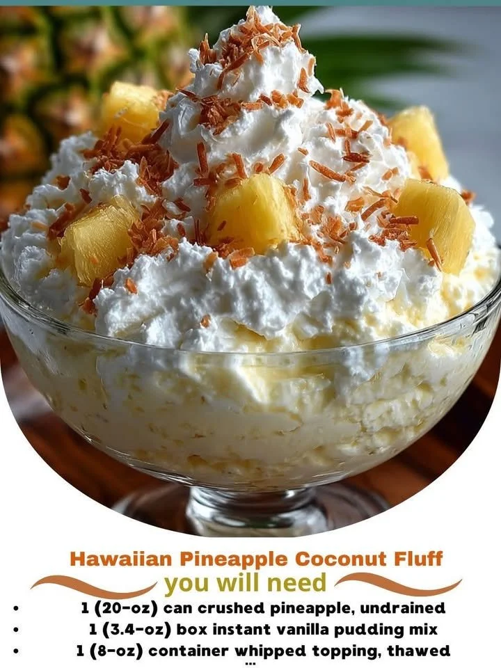 A delicious bowl of Hawaiian Pineapple Coconut Fluff dessert
