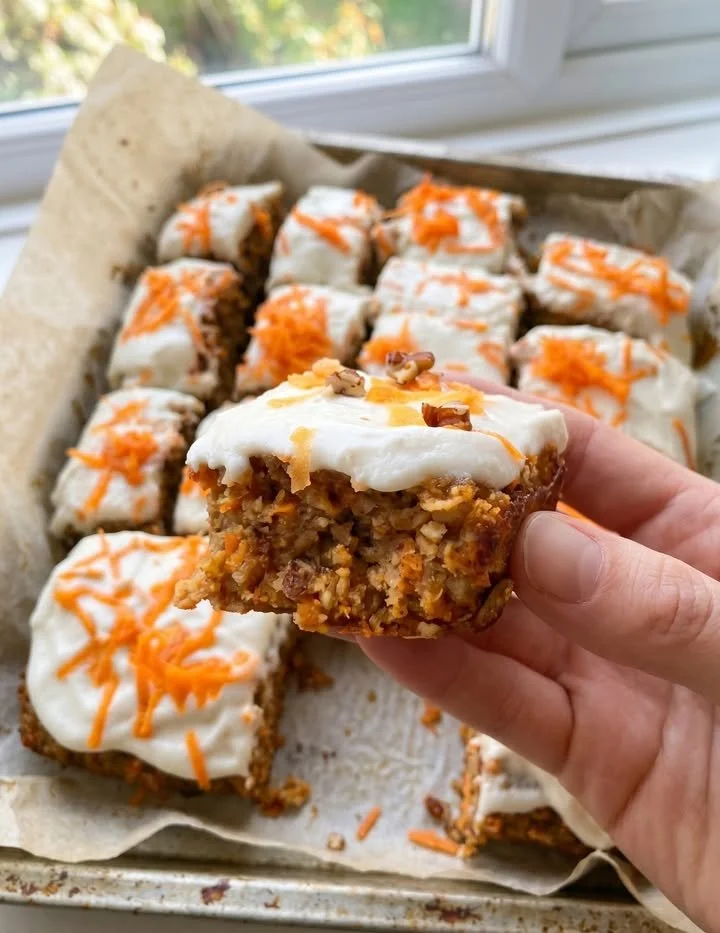 High-protein gluten-free carrot cake slice on a plate