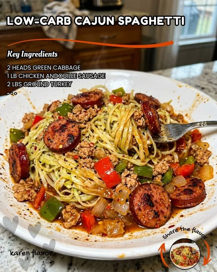 Low Carb Cajun Spaghetti dish with spices and fresh ingredients