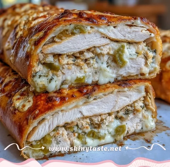 Dill Pickle Ranch Smash Chicken Stromboli on a rustic wooden platter