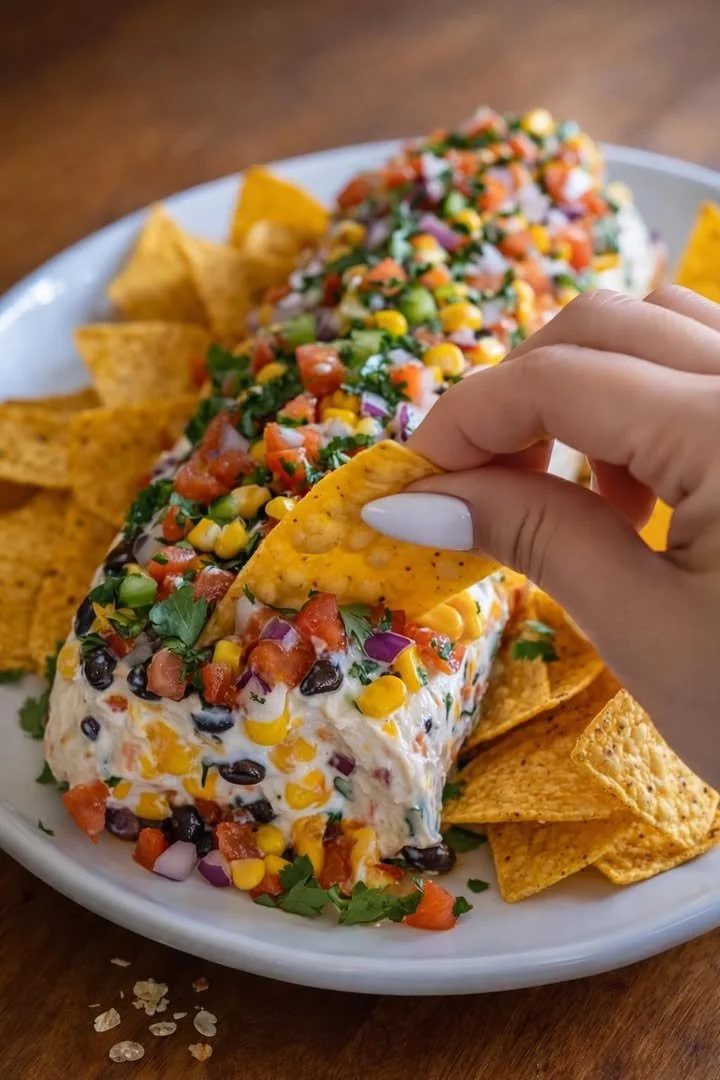 Party Cowboy Caviar Cheese Log appetizer ready for serving